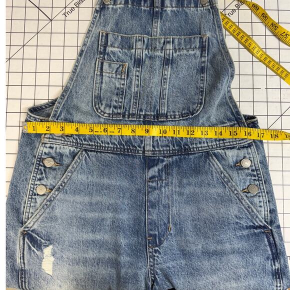 Lucky Brand 90s Distressed Carpenter Denim Blue Jean Overall Shortalls Women XS - Picture 8 of 8